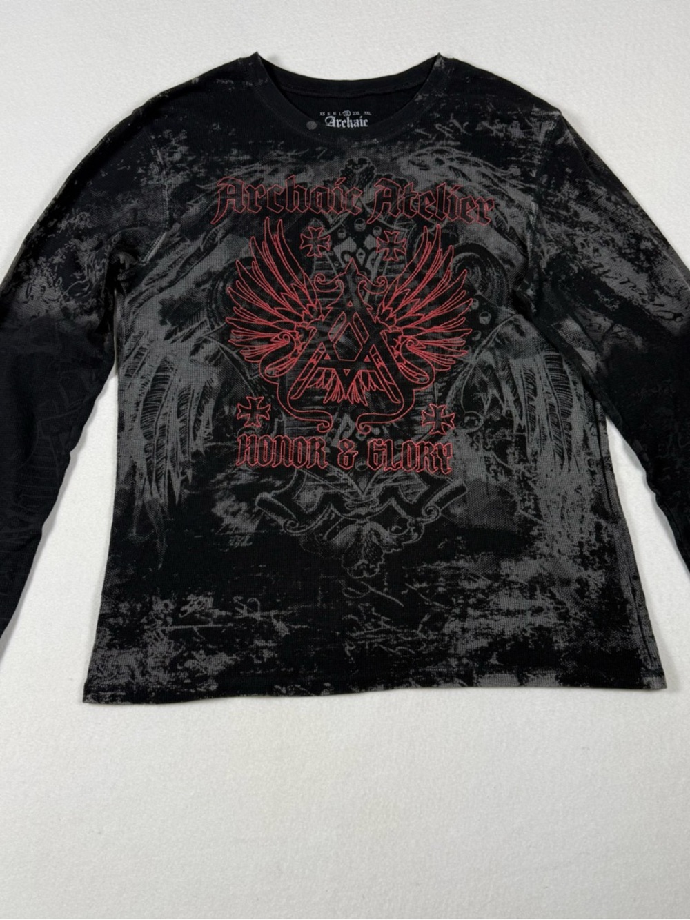 Archaic Affliction Thermal Shirt Men's XL Black Waffle Knit Grunge Goth Y2K